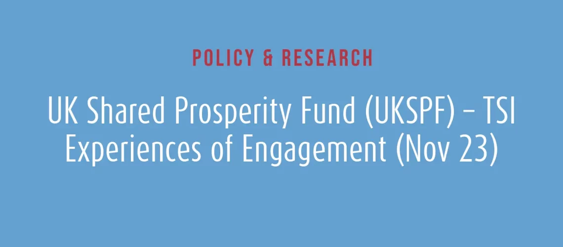 UK Shared Prosperity Fund (UKSPF) – TSI Experiences of Engagement (Nov 23)